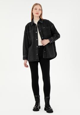 Kadın Siyah Jean Gömlek - 50295945014