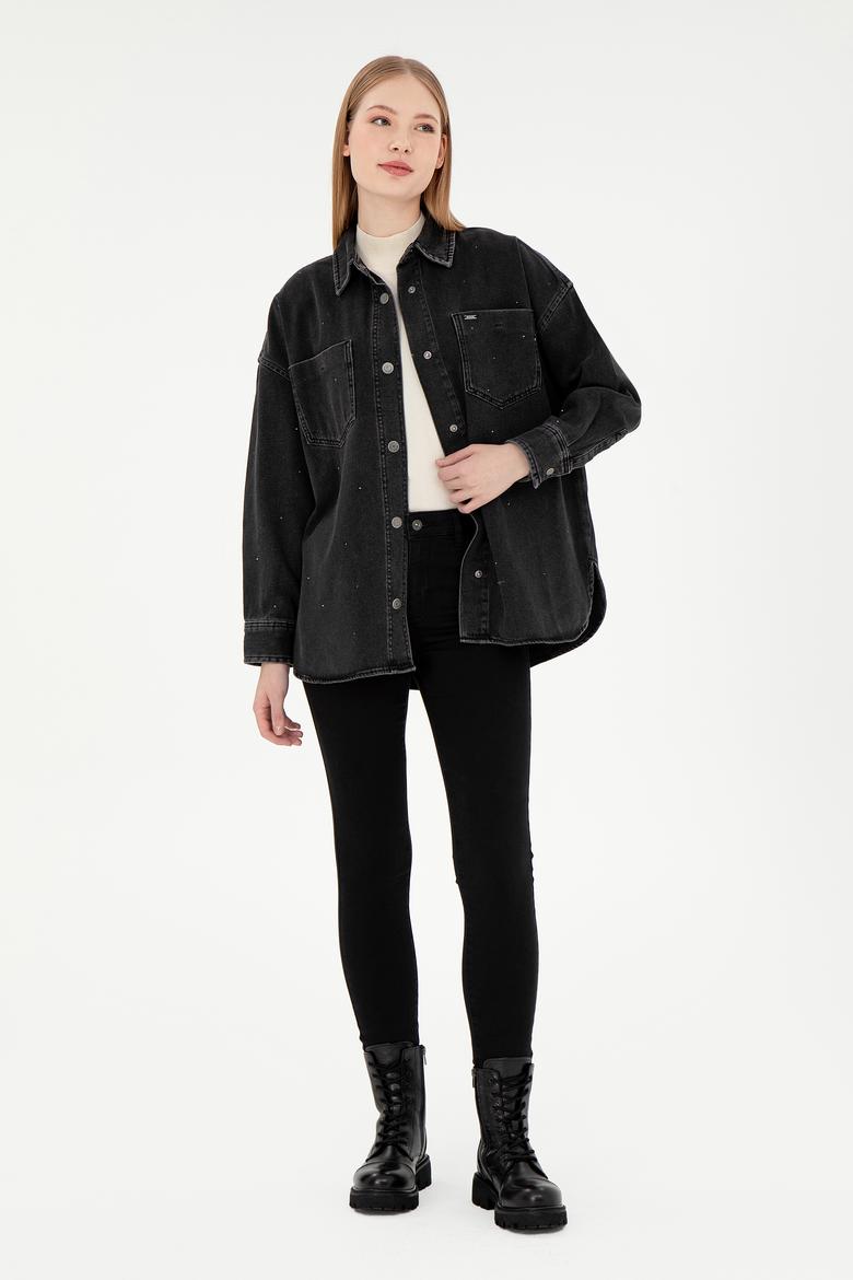 Kadın Siyah Jean Gömlek - 50295945014