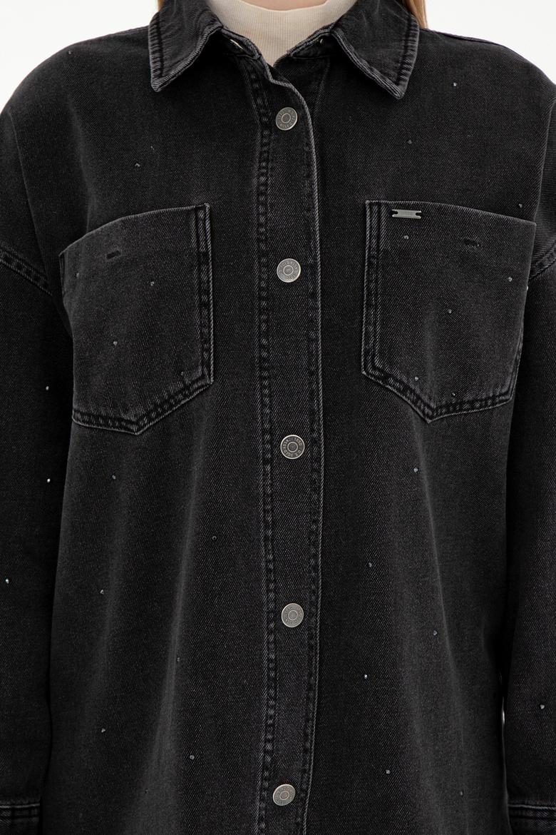 Kadın Siyah Jean Gömlek - 50295945014