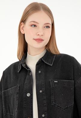 Kadın Siyah Jean Gömlek - 50295945014