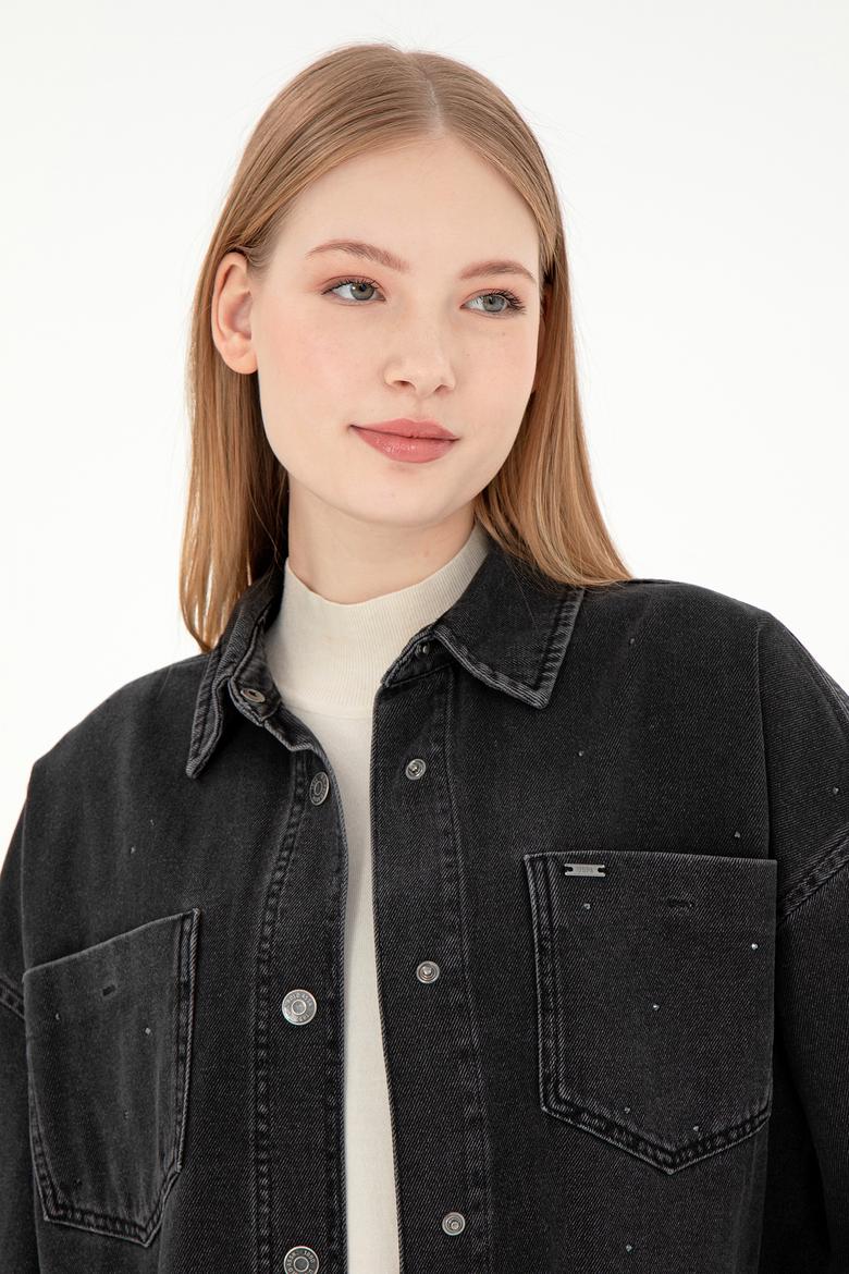 Kadın Siyah Jean Gömlek - 50295945014