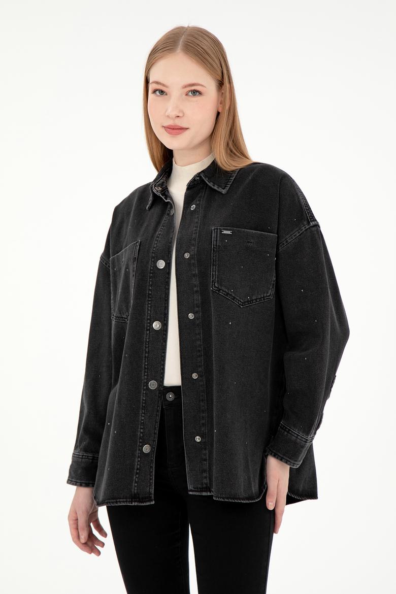 Kadın Siyah Jean Gömlek - 50295945014