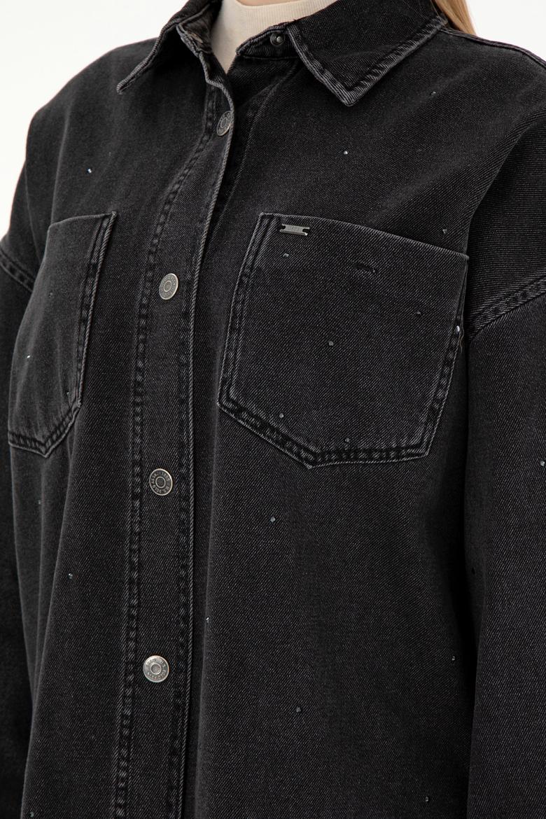 Kadın Siyah Jean Gömlek - 50295945014
