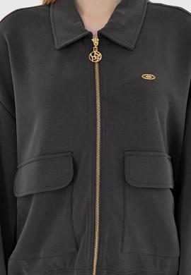 Kadın Antrasit Modal Karışımlı Fermuarlı Polo Yaka Sweatshirt - 50292358004