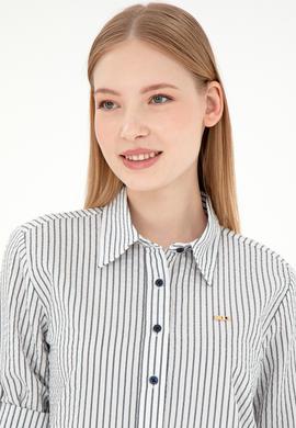 Kadın Lacivert Uzun Kollu Çizgili Gömlek - 50297106003