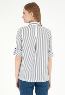 Kadın Lacivert Uzun Kollu Çizgili Gömlek - 50297106003