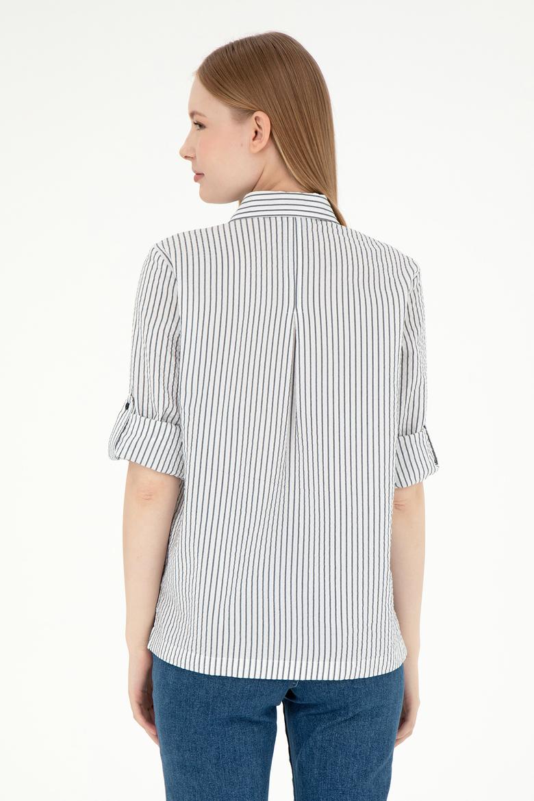 Kadın Lacivert Uzun Kollu Çizgili Gömlek - 50297106003