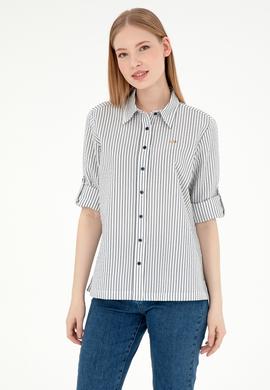 Kadın Lacivert Uzun Kollu Çizgili Gömlek - 50297106003