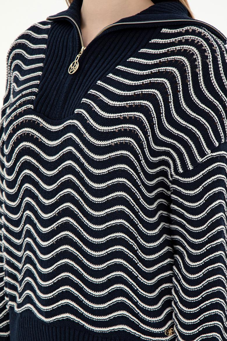 Kadın Lacivert V Yaka Kazak - 50293035002