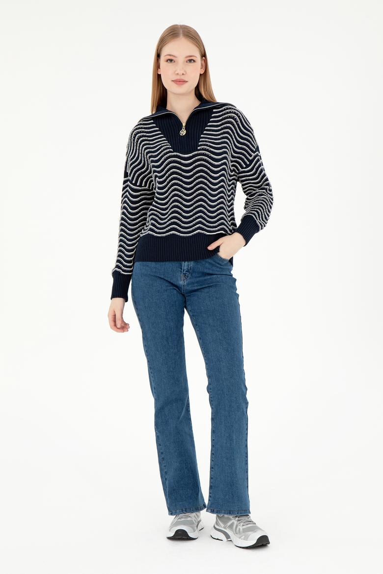 Kadın Lacivert V Yaka Kazak - 50293035002