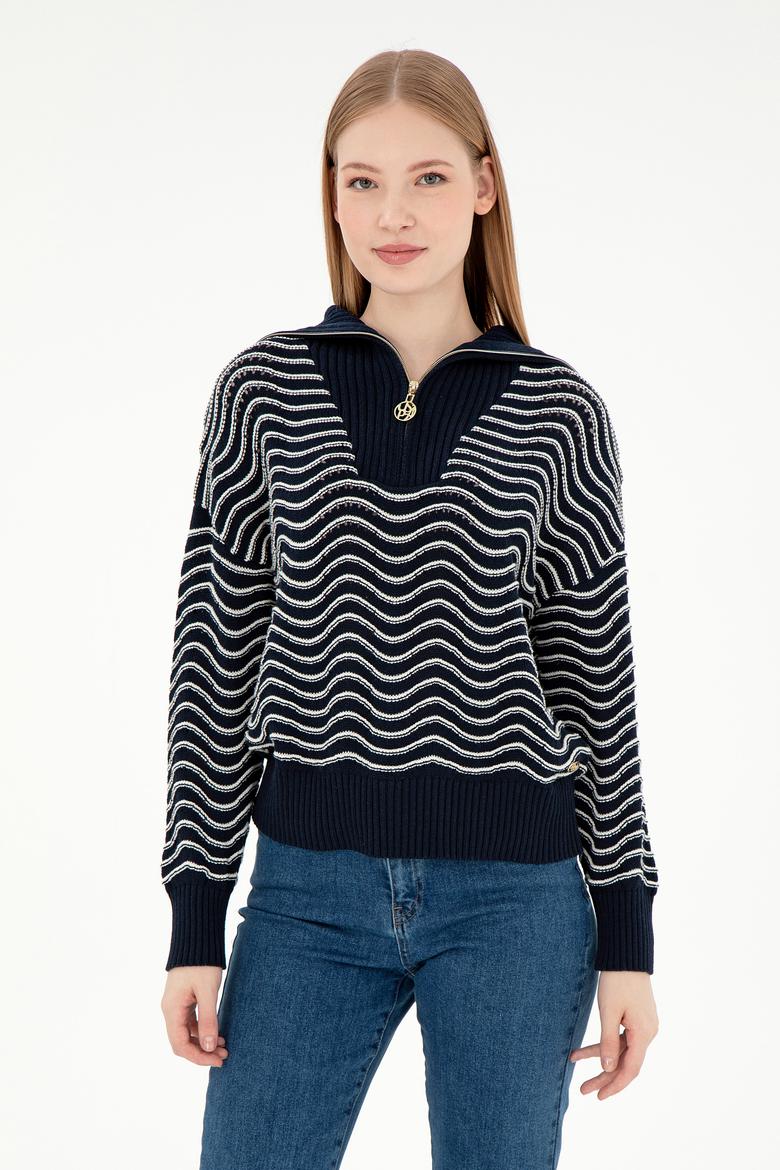 Kadın Lacivert V Yaka Kazak