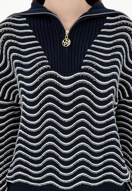 Kadın Lacivert V Yaka Kazak - 50293035002