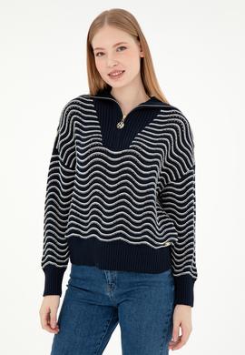 Kadın Lacivert V Yaka Kazak - 50293035002