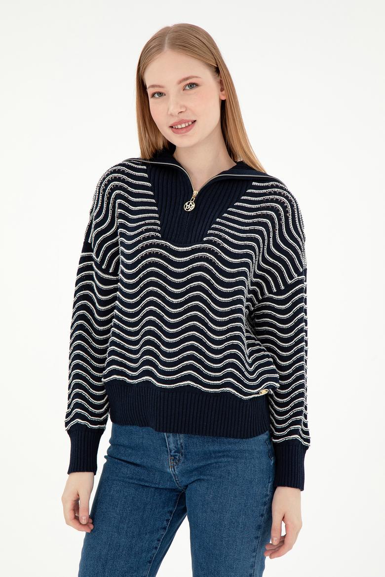 Kadın Lacivert V Yaka Kazak - 50293035002