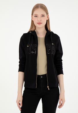 Kadın Siyah Kapüşonlu Fermuarlı Sweatshirt - 50300886023