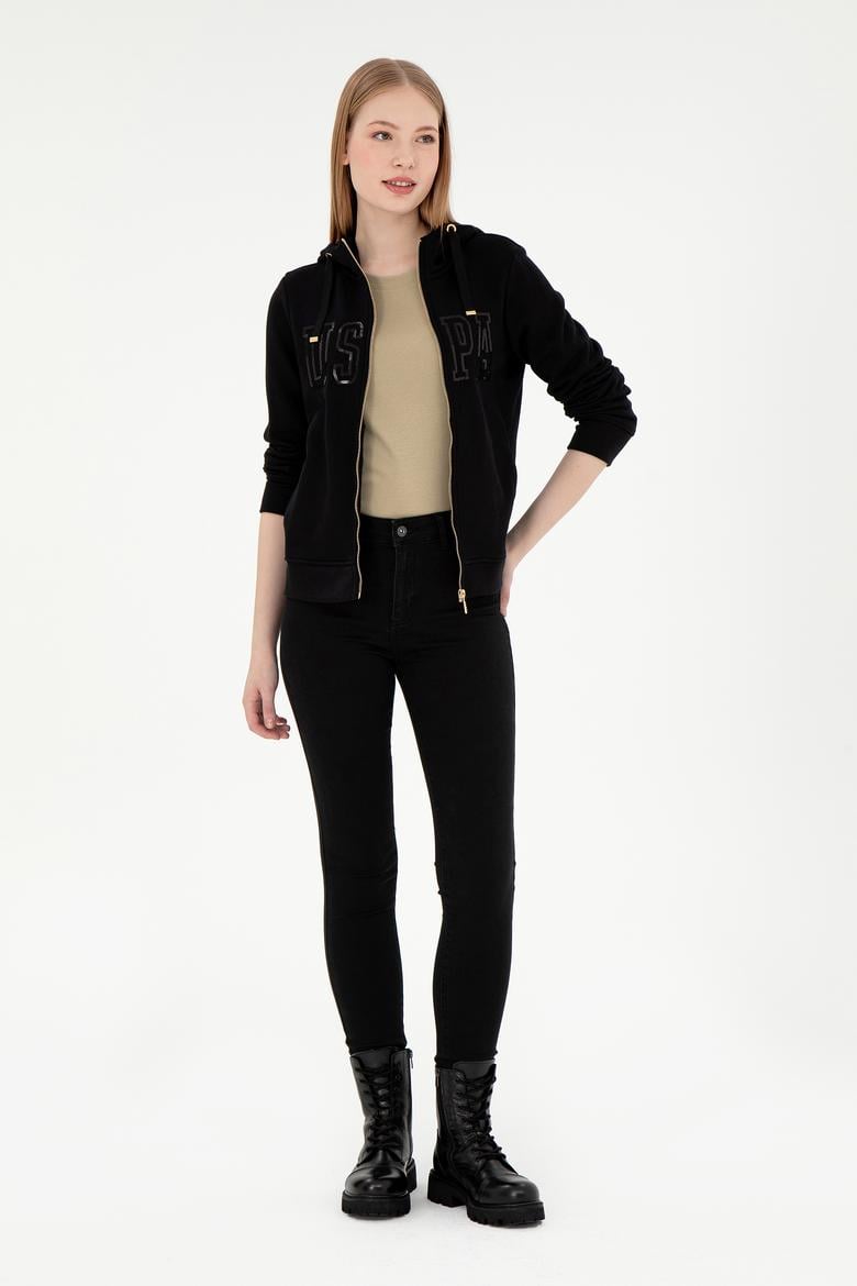 Kadın Siyah Kapüşonlu Fermuarlı Sweatshirt - 50300886023