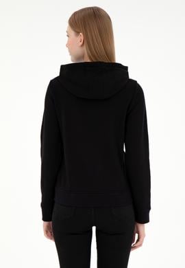 Kadın Siyah Kapüşonlu Fermuarlı Sweatshirt - 50300886023