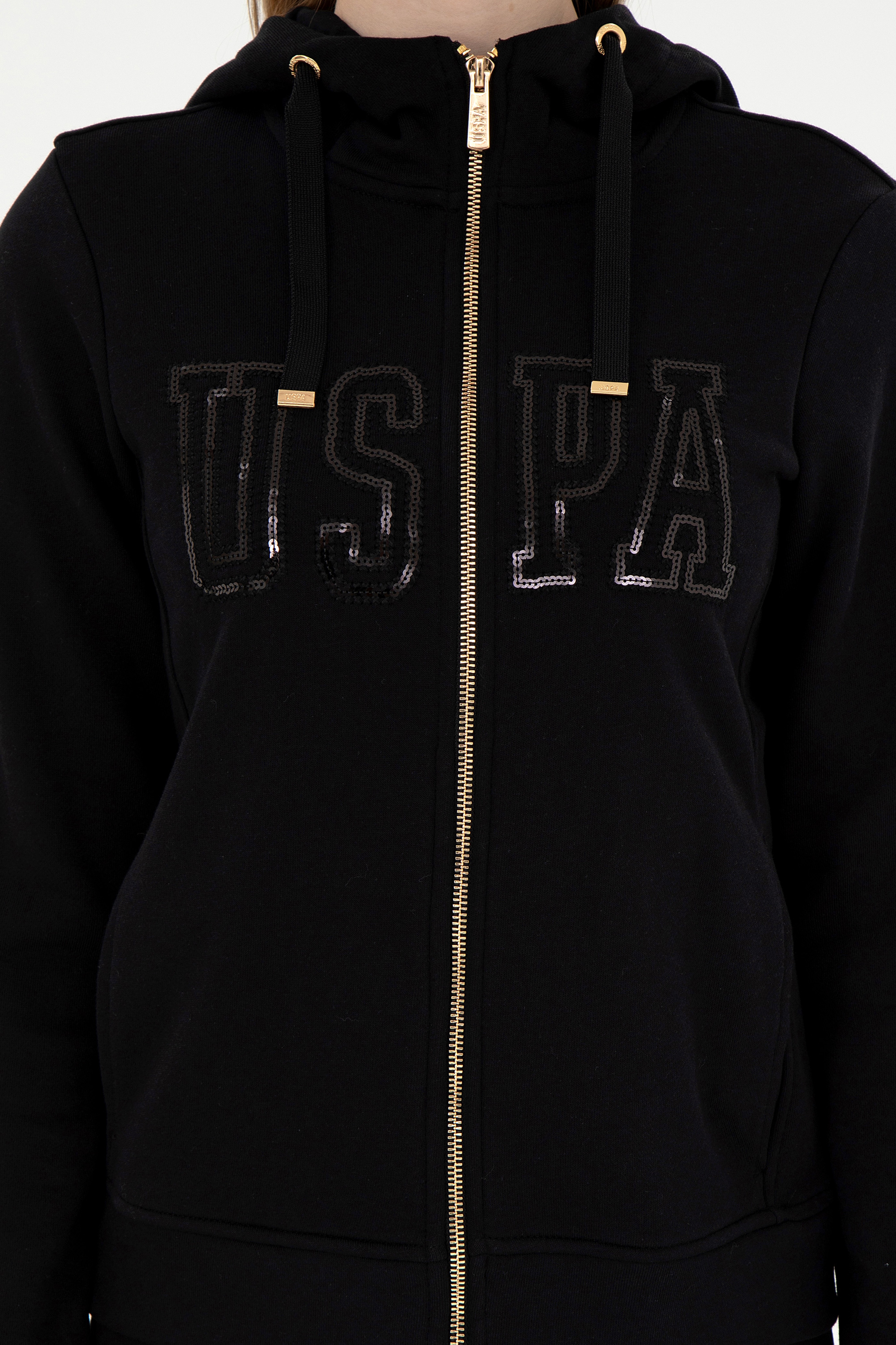 Kadın Siyah Kapüşonlu Fermuarlı Sweatshirt - Image 7