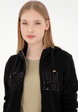 Kadın Siyah Kapüşonlu Fermuarlı Sweatshirt - 50300886023