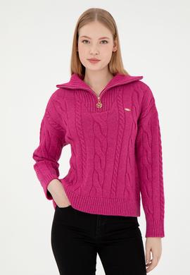 Kadın Pembe V Yaka Kazak - 50297118010