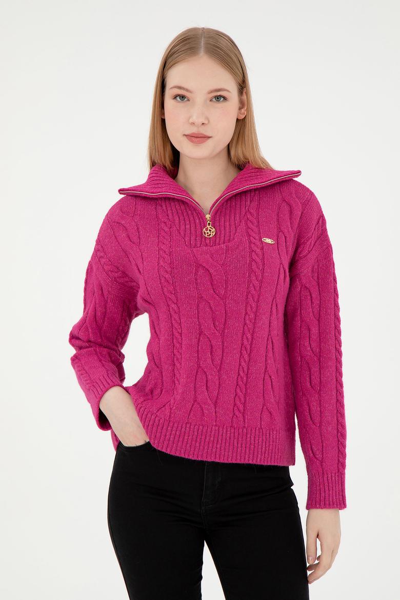 Kadın Pembe V Yaka Kazak - 50297118010