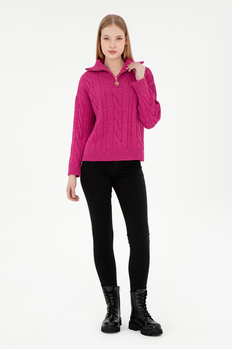 Kadın Pembe V Yaka Kazak - 50297118010