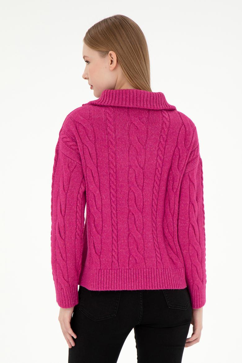 Kadın Pembe V Yaka Kazak - 50297118010