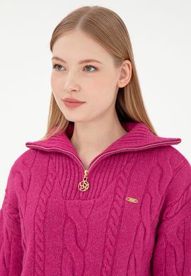 Kadın Pembe V Yaka Kazak - 50297118010