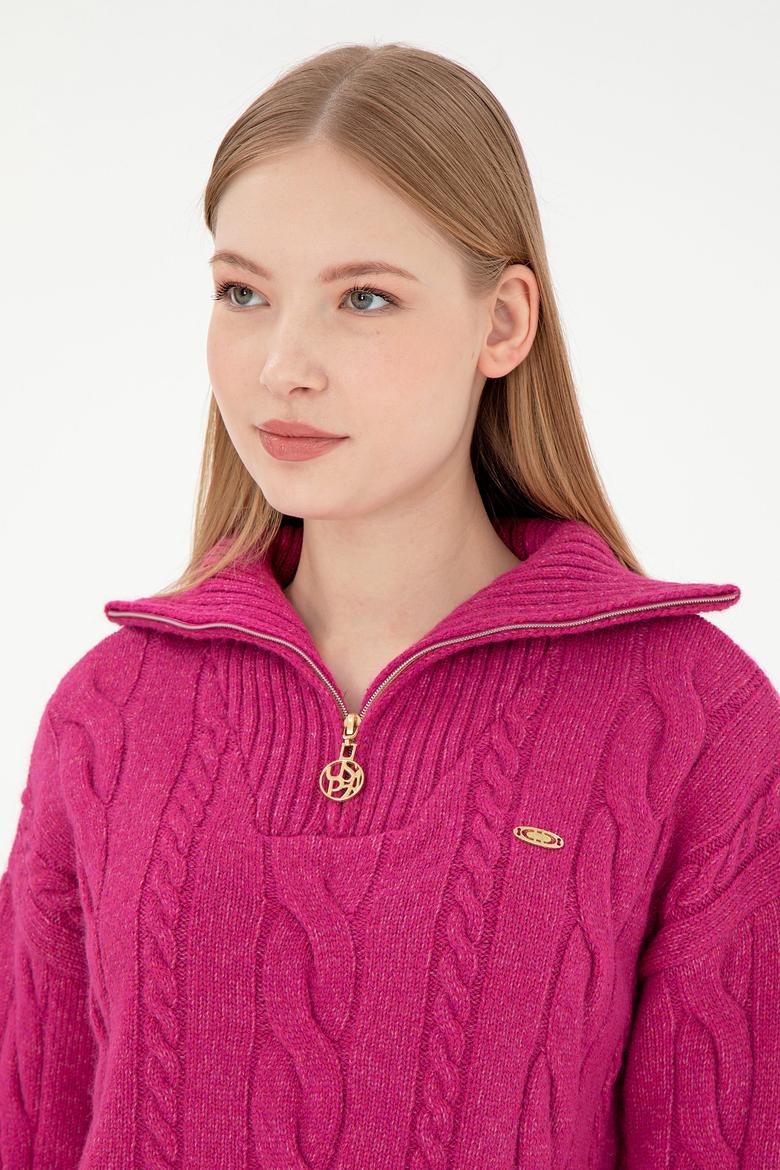 Kadın Pembe V Yaka Kazak - 50297118010