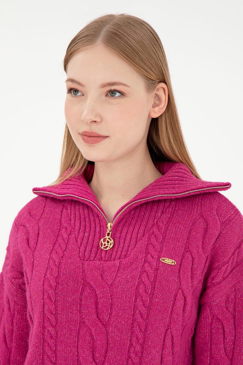 Kadın Pembe V Yaka Kazak