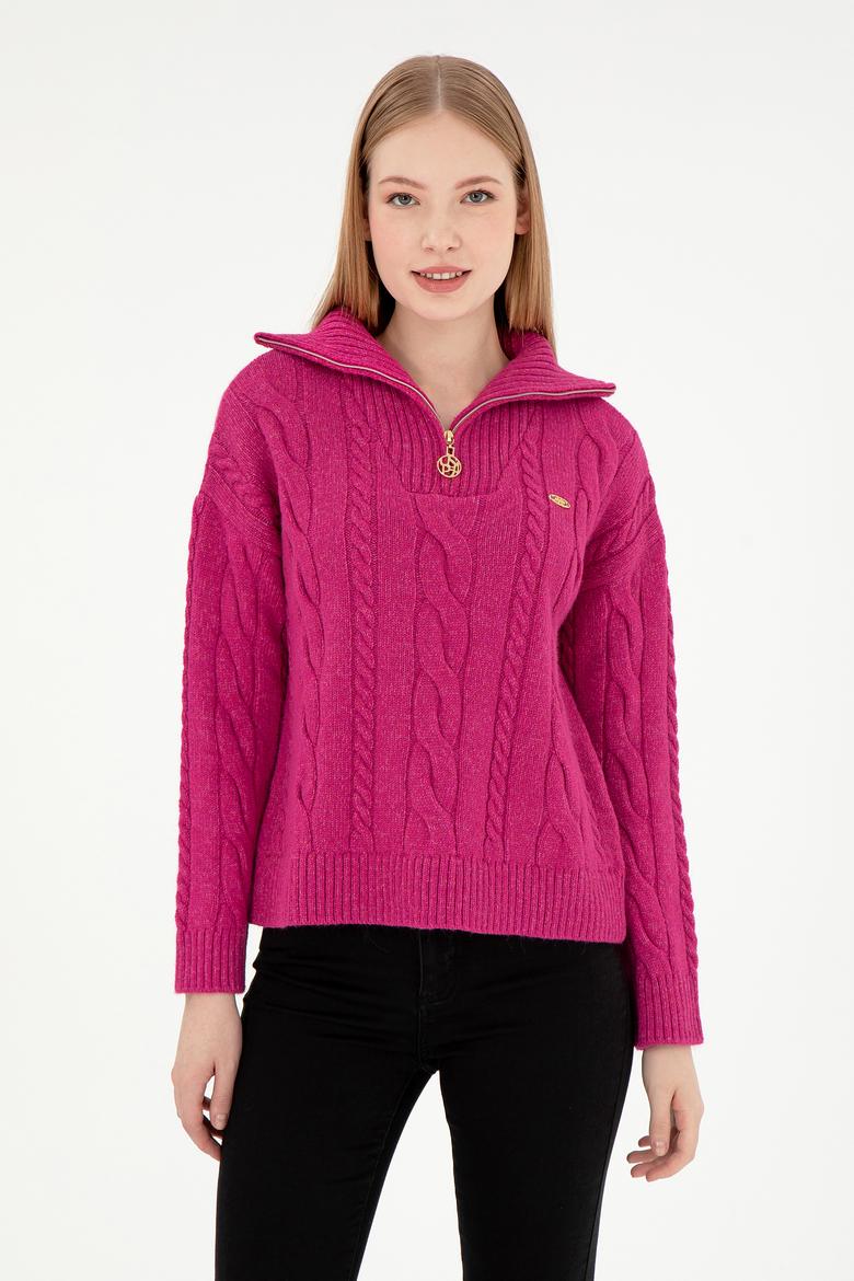 Kadın Pembe V Yaka Kazak