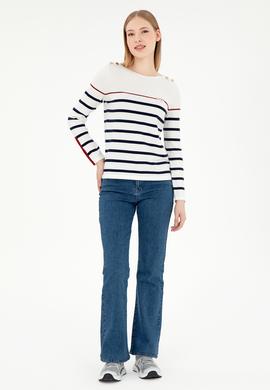 Kadın Krem Bisiklet Yaka Kazak - 50291573009