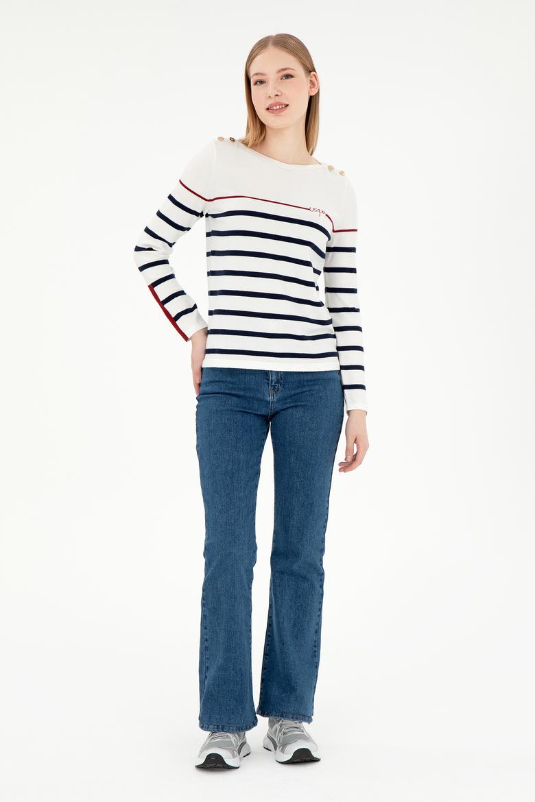 Kadın Krem Bisiklet Yaka Kazak - 50291573009