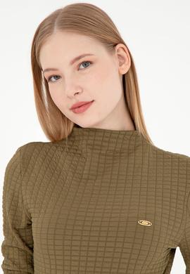 Kadın Haki Dik Yaka Sweatshırt - 50292421018