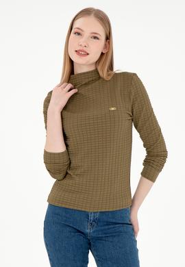 Kadın Haki Dik Yaka Sweatshırt - 50292421018