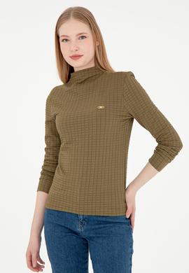 Kadın Haki Dik Yaka Sweatshırt - 50292421018