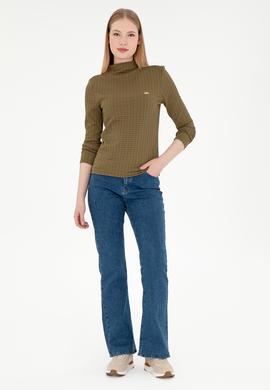Kadın Haki Dik Yaka Sweatshırt - 50292421018