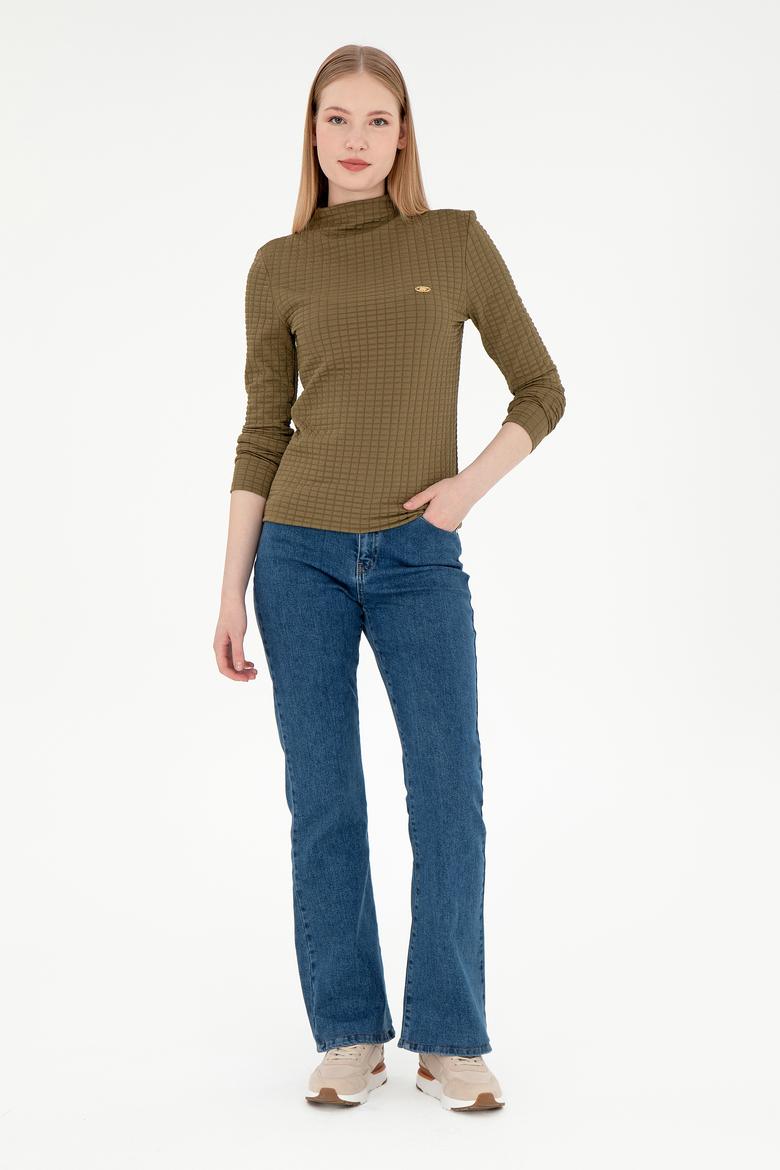 Kadın Haki Dik Yaka Sweatshırt - 50292421018