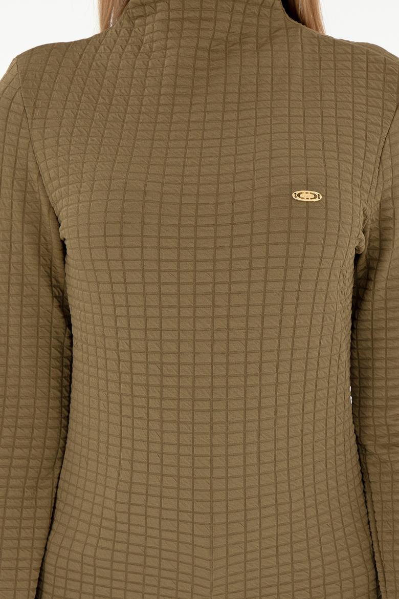 Kadın Haki Dik Yaka Sweatshırt - 50292421018