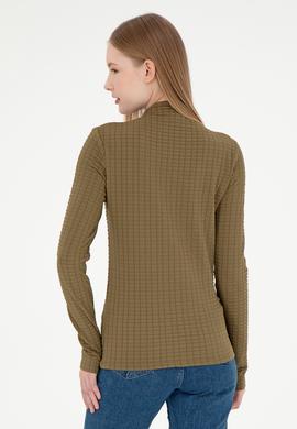 Kadın Haki Dik Yaka Sweatshırt - 50292421018