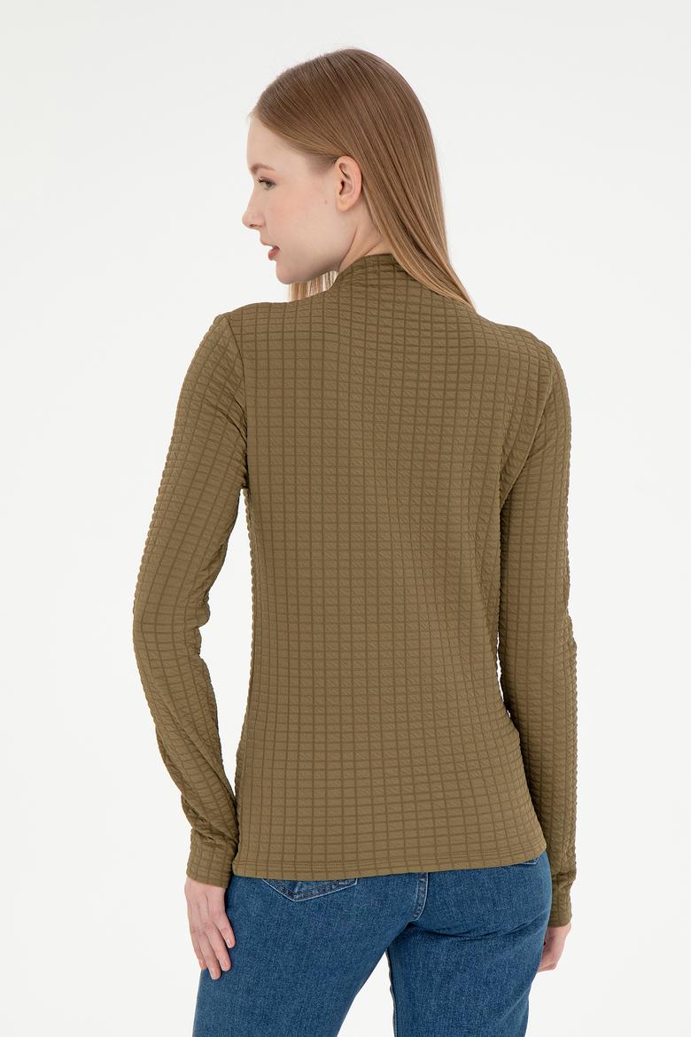 Kadın Haki Dik Yaka Sweatshırt - 50292421018