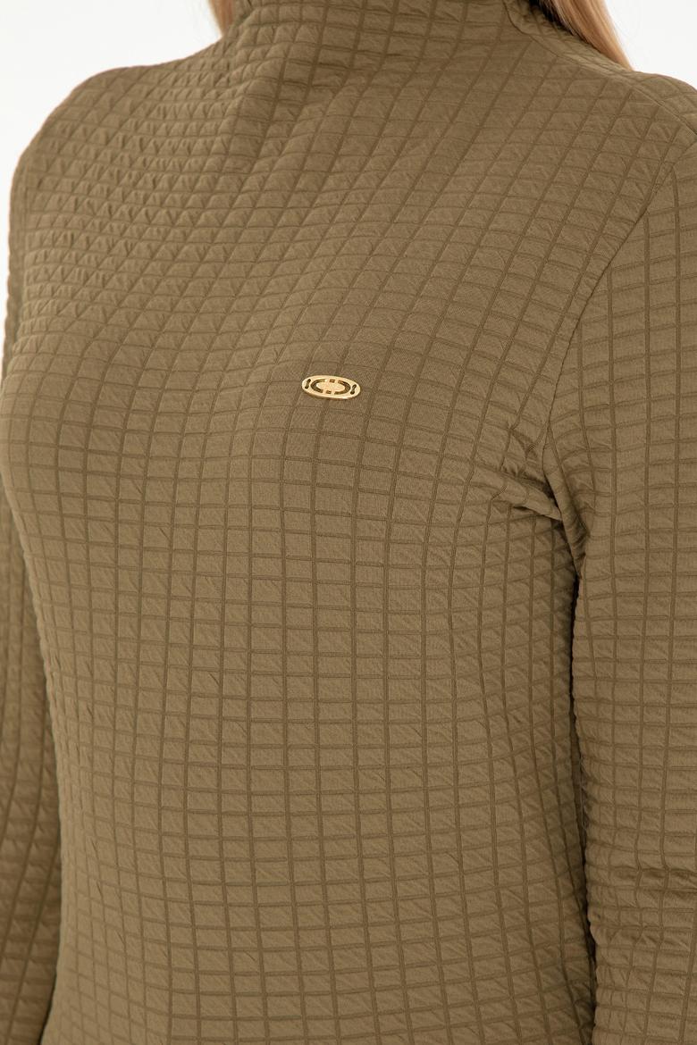 Kadın Haki Dik Yaka Sweatshırt - 50292421018