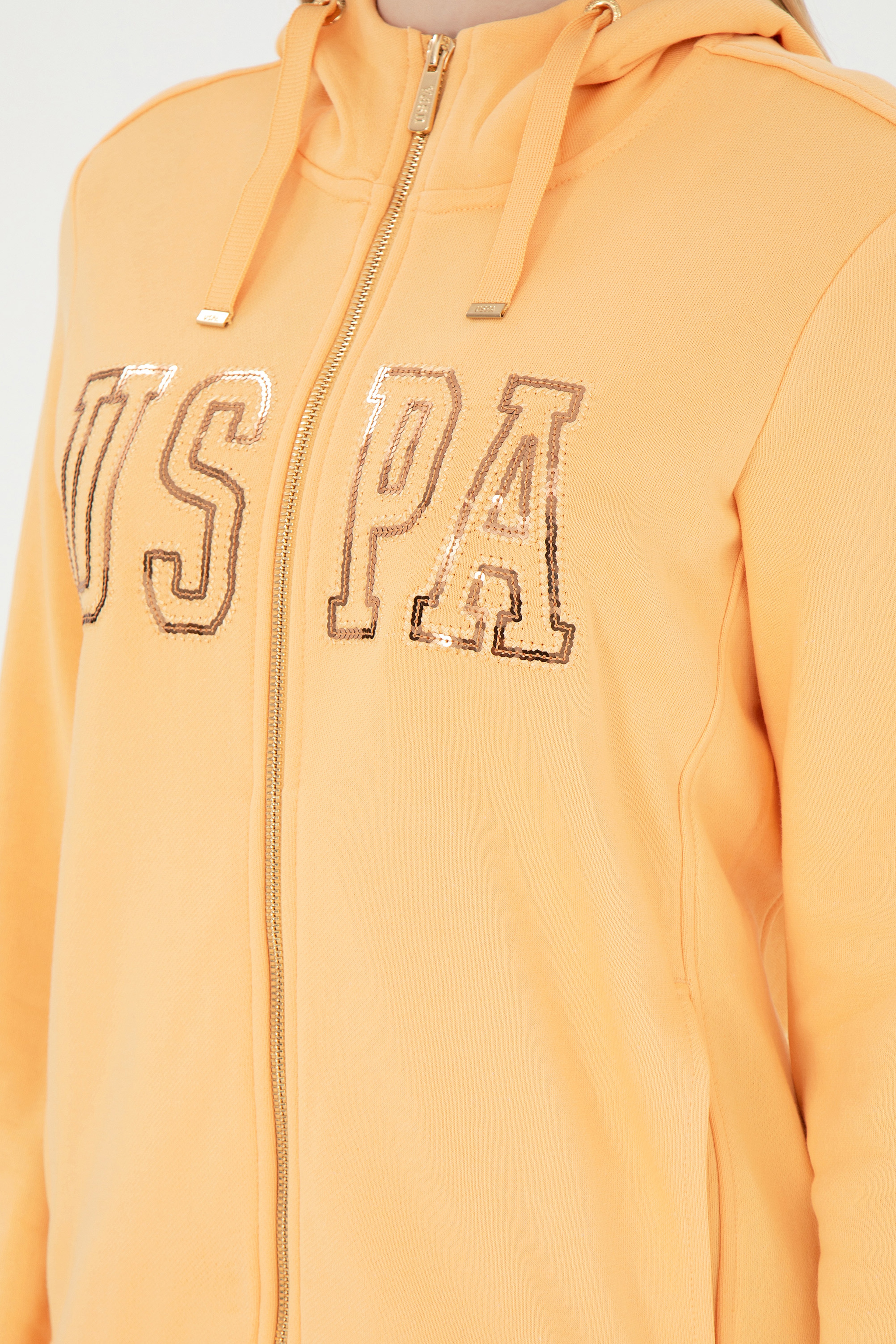 Kadın Turuncu Kapüşonlu Fermuarlı Sweatshirt