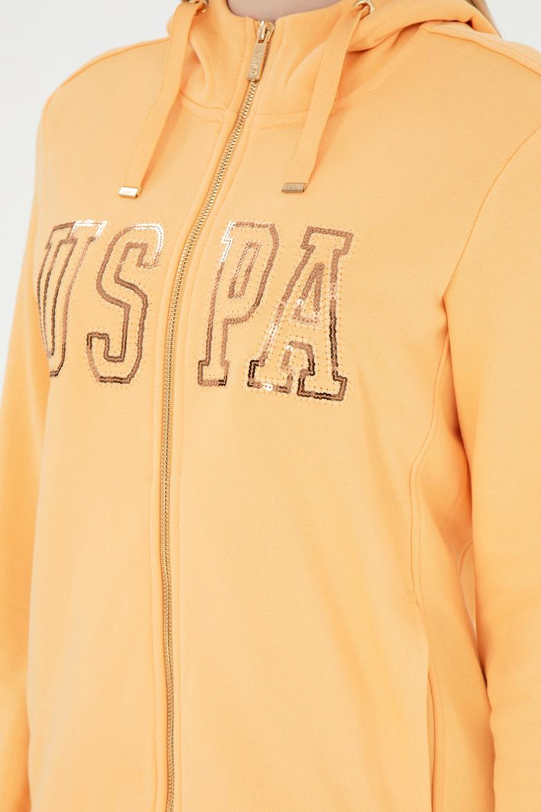 Kadın Turuncu Kapüşonlu Fermuarlı Sweatshirt - 50300886066