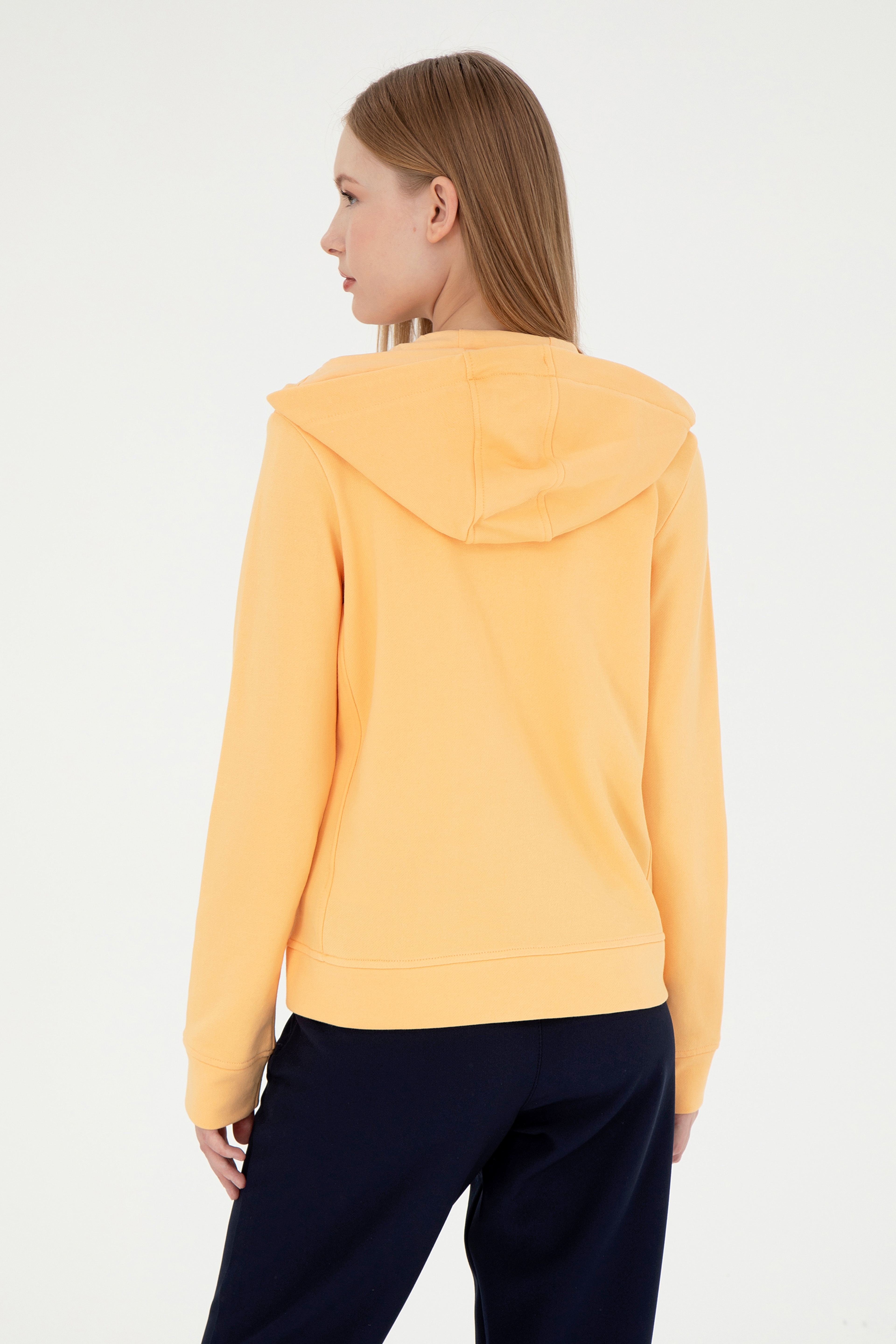 Kadın Turuncu Kapüşonlu Fermuarlı Sweatshirt