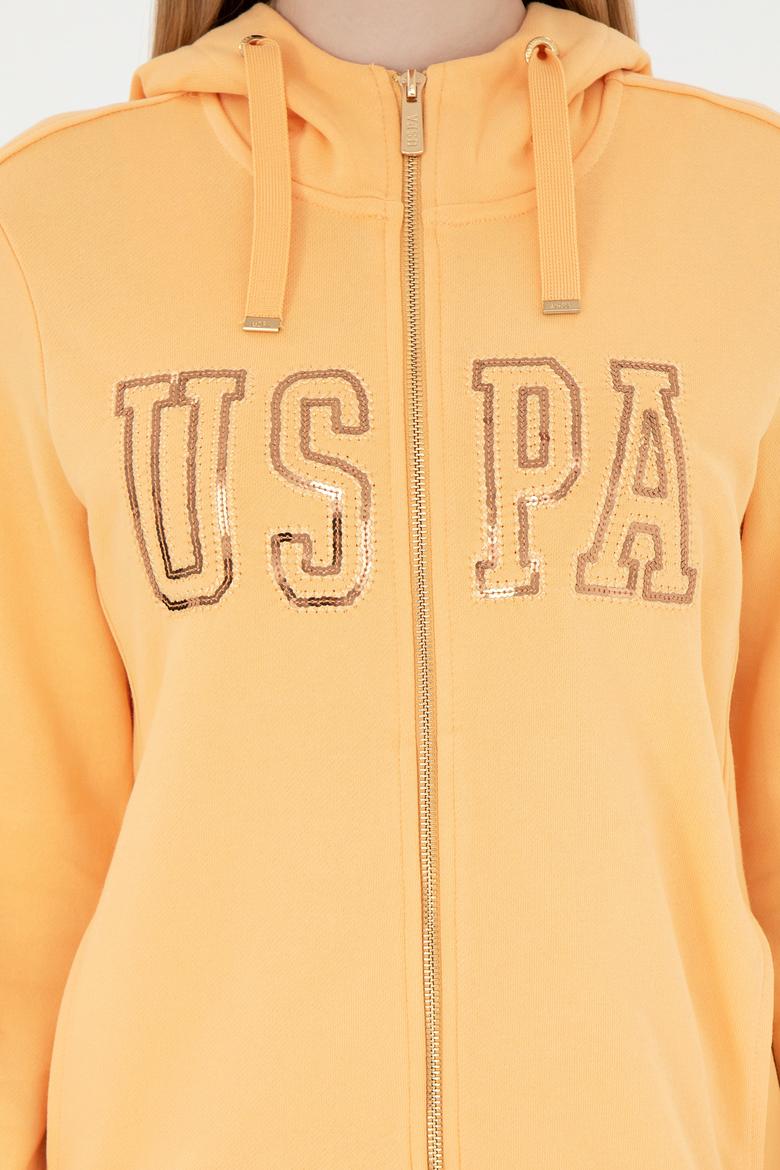 Kadın Turuncu Kapüşonlu Fermuarlı Sweatshirt - 50300886066