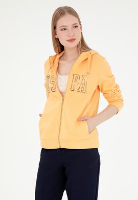 Kadın Turuncu Kapüşonlu Fermuarlı Sweatshirt - 50300886066