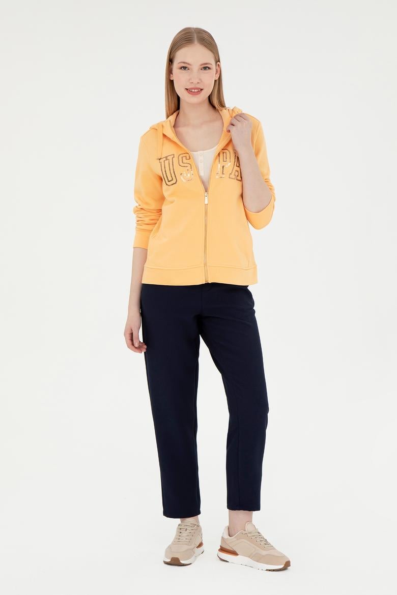 Kadın Turuncu Kapüşonlu Fermuarlı Sweatshirt - 50300886066