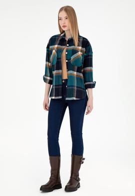 Kadın Koyu Yeşil Uzun Kollu Gömlek - 50296163035