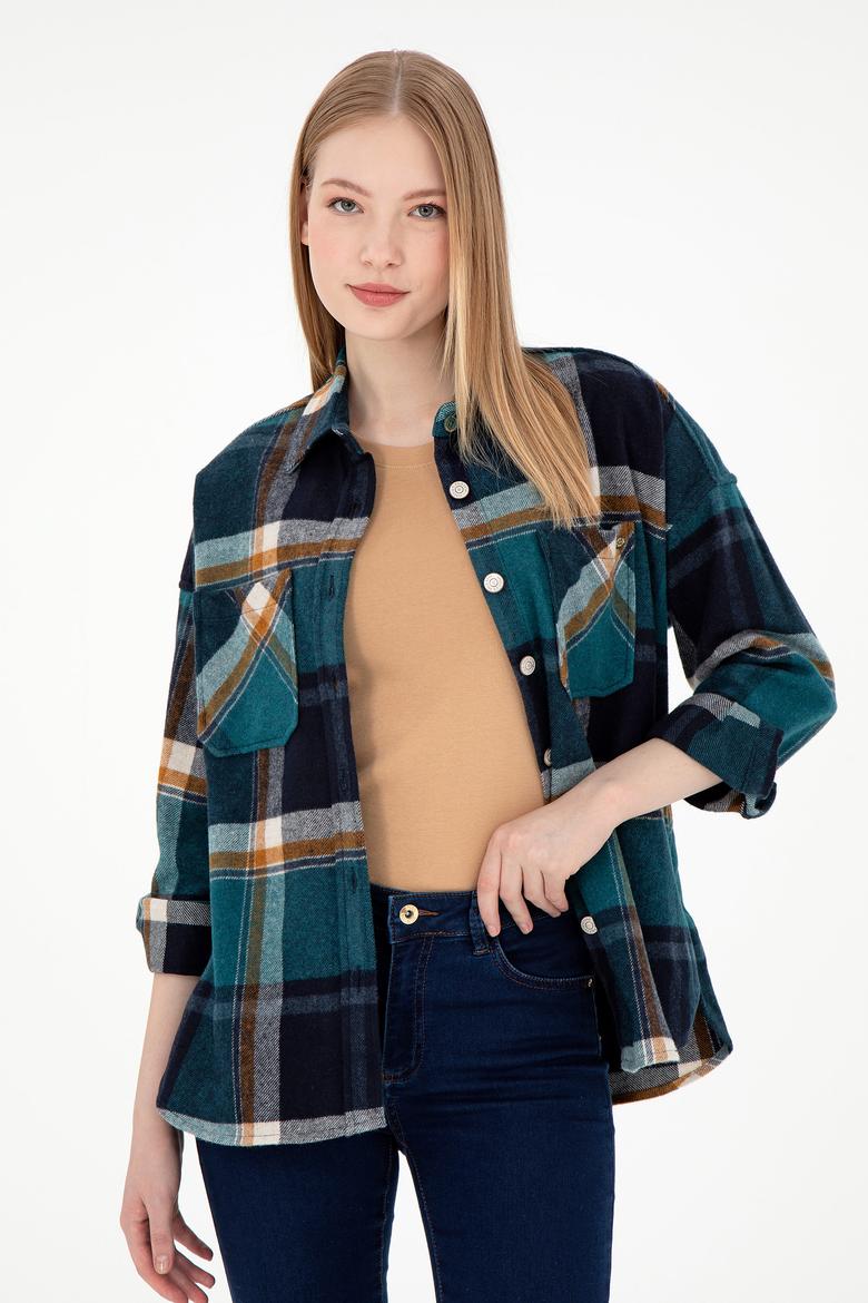 Kadın Koyu Yeşil Uzun Kollu Gömlek - 50296163035